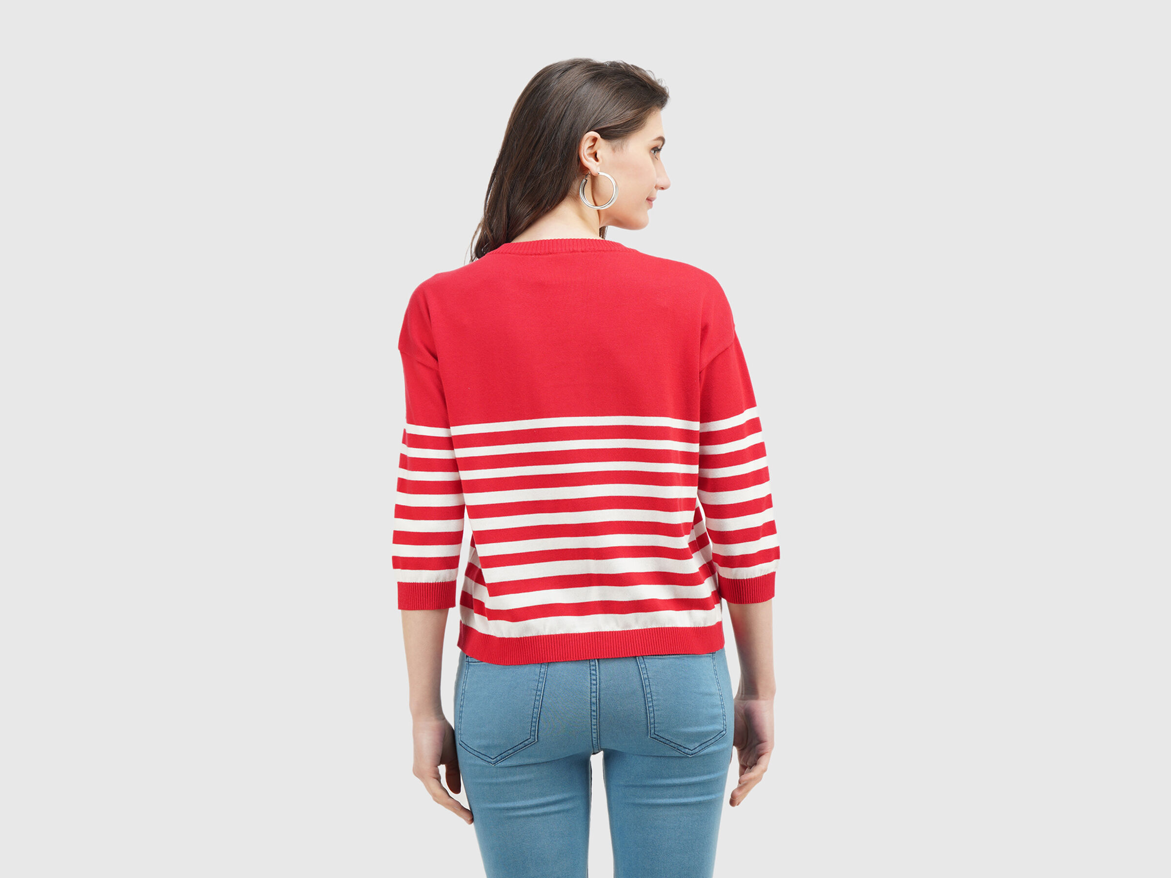 Full Sleeve Stripe Button Shoulder Tricot Top image number 3